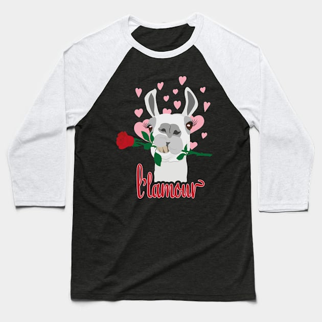 L'lamour - Llama L'amour - Funny Valentine's Day Pun Baseball T-Shirt by Xeire